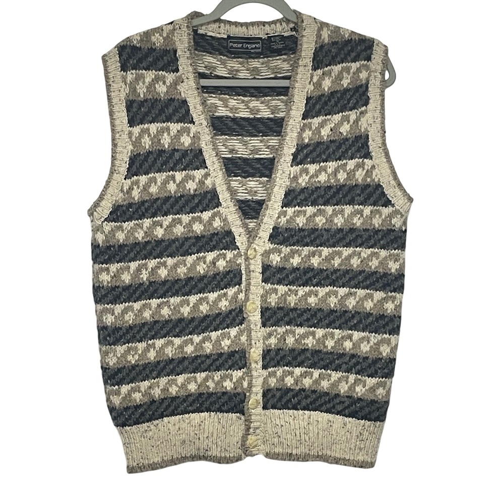 Peter England‎ Vintage Wool Blend Fair Isle Button Up Sweater Vest Men's Medium